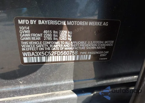 2015 BMW 328I Gran Turismo xDrive z USA, uszkodzony, nr VIN WBA3X5C52FD560758